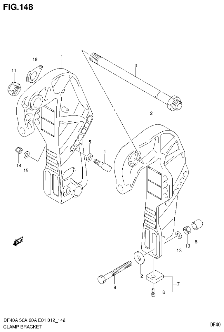 Suzuki DF40AST, DF50A, DF50ATH CLAMP BRACKET (DF50A E1) parts diagram